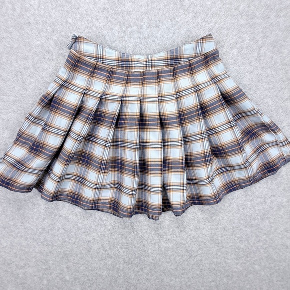 Forever 21 Plaid Pleated Mini Skirt Women Size S Blue Orange Preppy Schoolgirl - Picture 3 of 6